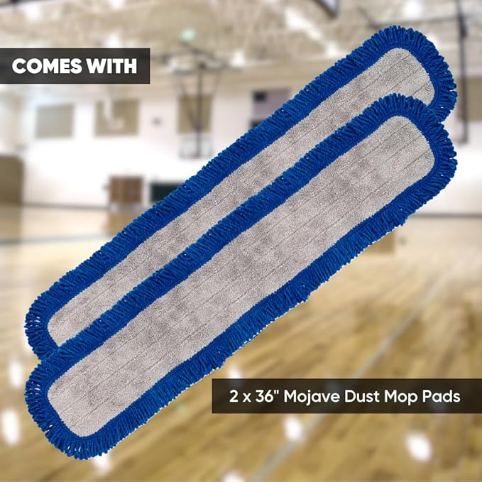 36" Mojave Microfiber Dust Mop Pads (Pack of 2) - for Hardwood, Tile, Laminate, Stone, Concrete Floors - Ideal for Commercial Use, Gyms, Schools, Warehouse, Basketball Courts