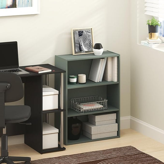 Furinno PASIR Book Shelf, 3-Tier Bookshelf, Bookcase, 9.7" x 23.7" x 31.5", for Living Room, Bedroom, Home Office, Sage Green