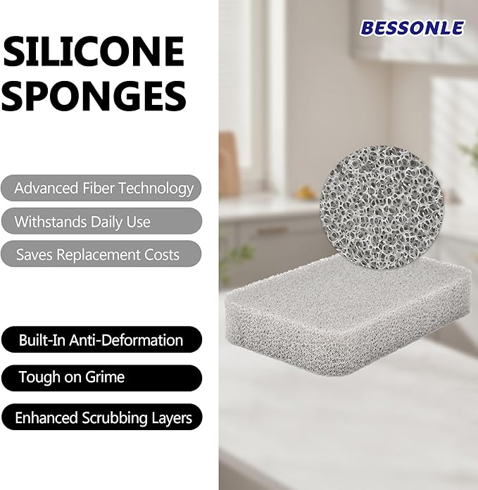 8 Pack Silicone Scrubbing Sponges, Heavy-Duty, Non-Scratch Kitchen Sponges - Reusable, Odor-Free, Perfect as for Cleaning Dishes, Non-Stick, Countertops (Grey)