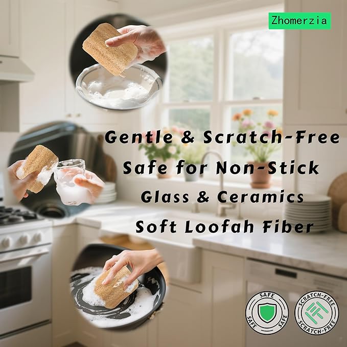 Natural Loofah Dish Sponge - 100% Biodegradable Kitchen Scrubber, Eco-Friendly Loofah Sponges for Dishes, Compostable Plant-Based Cleaning Pads, 15-Pack
