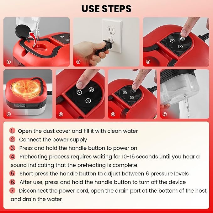 Saker Handheld Steam Cleaner for Home,6-Level Adjustable Steamer for Cleaning,Portable Steam Cleaner,Portable Steamer for Cleaning with 1200ML Water Tank,Suitable for Kitchen,Bathroom,Living Room