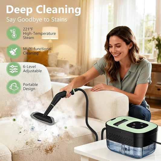 Steam Cleaner, Portable Steamer for Cleaning with 15pcs Accessories, 6-Level Adjustable, 15s Heat-Up, Handheld Steam Cleaner for Home, Tile, Grease, Dirt, Car Detailing, Christmas Gifts for Women, Men