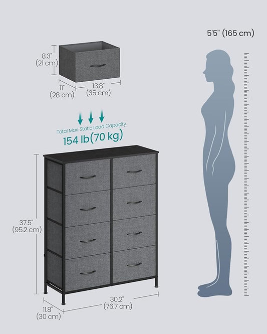 SONGMICS BELLAH Collection - Dresser for Bedroom, Chest of Drawers, Storage Organizer Unit, Closet, Entryway, Steel, 8 Drawers, Modern, Slate Gray ULGS124GN02S