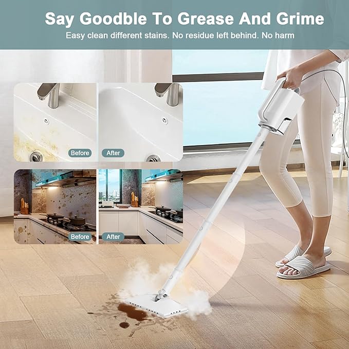 Steam Cleaner, 6 in1 Rotated Steam Mop Cleaner with 2 Modes, 2 Microfiber Pads, 400ML Removable Tank, 23FT Power Cable, Detachable Steam Mops for Floor, Laminate Floor, Tiles Cleaning (Sliver Gray)