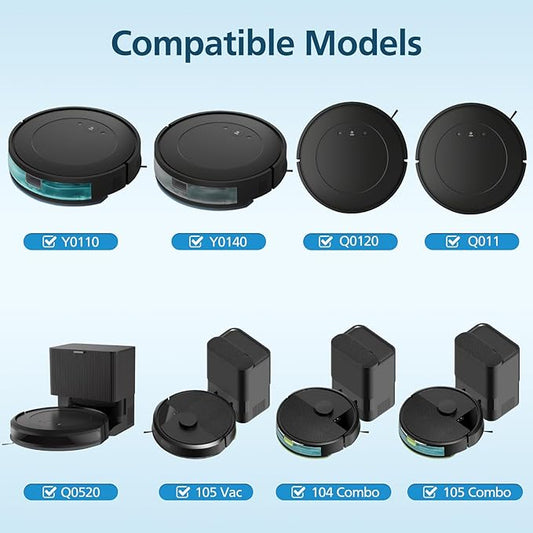 Replacement Parts Accessories Compatible with iRobot Roomba 104, 105 Vac/Combo, Y0140, Q0120, Y0110, Q0520, Q011 Robot Vacuum, 2 Roller Brush, 8 Hepa Filters, 8 Side Brushes, 1 Cleaning Brush, 19 Pcs