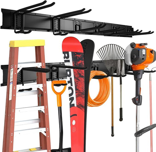 32‘’/48‘’ Garage Storage, Garage Organization, Garden Tool Organizer Wall Mount, 420lbs Adjustable Heavy Duty Metal Hanging Hooks, Yard Rack Hanger System Shovel Rake Broom Ladder Holder, Men Gift