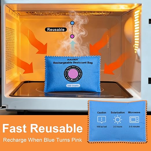 Car Dehumidifier, Indicating Silica Gel Desiccant Packets, 100g×10PCS Rechargeable Desiccant Packs for Cars Closets Drawers Luggage and Small Spaces