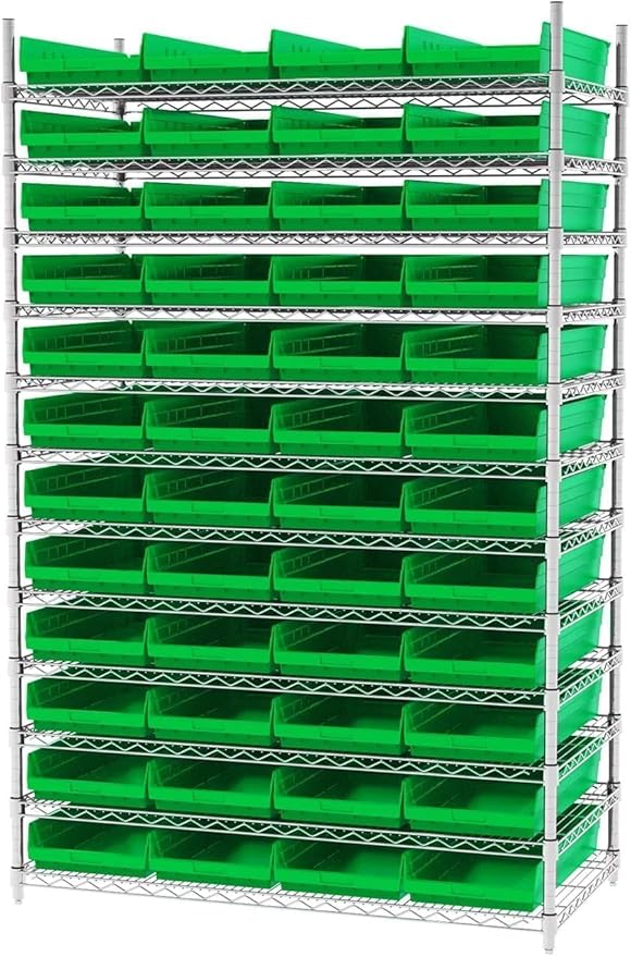 Plastic Shelf Bin Nestable, 11-1/8"W x 23-5/8"D x 4"H Green - Lot of 6