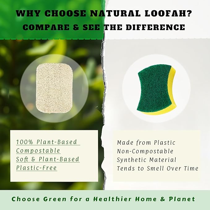 Natural Loofah Dish Sponge - 100% Biodegradable Kitchen Scrubber, Eco-Friendly Loofah Sponges for Dishes, Compostable Plant-Based Cleaning Pads, 15-Pack