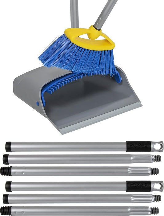 Broom with Dustpan Combo Set - Made in Italy, Broom and Dustpan Set with Long Handle | Durable Dust Pan & Broom Set for Home, Office & Commercial Cleaning
