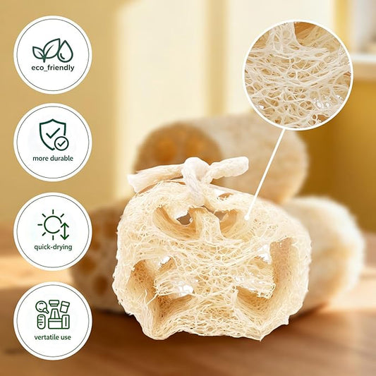 Natural Loofah Sponge for Shower & Dish Cleaning - 100% Plant-Based, Biodegradable Exfoliating Body & Kitchen Scrubber for Women/Men, 3-Pack, Travel-Friendly