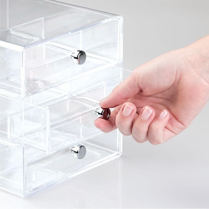 iDesign 3-Drawer Stackable Sunglasses Organizer, Clear Glasses Storage and Eyewear Display Holder