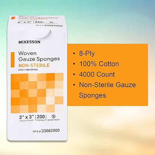 McKesson Woven Gauze Sponges, Non-Sterile, 8-Ply, 100% Cotton, 2 in x 2 in, 200 per Pack (3 X 3 Inch, 4000, Count)