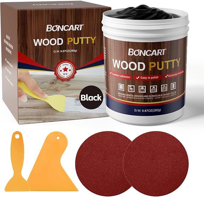 Black Wood Filler,Black Wood Putty,Wood Filler Putty,Wood Filler Paintable,Wood Furniture Repair Kit,Quickly Repair Any Broken and Defective Wooden Furniture
