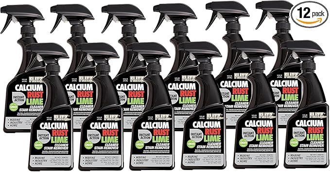 Flitz Calcium, Rust, & Lime Remover - 16oz Bottle of USA-Made Limescale Remover for Toilets, Showers, and More - Powerful Spray that Instantly Eliminates Tarnish, Grease, and Other Grime (12 Pack)