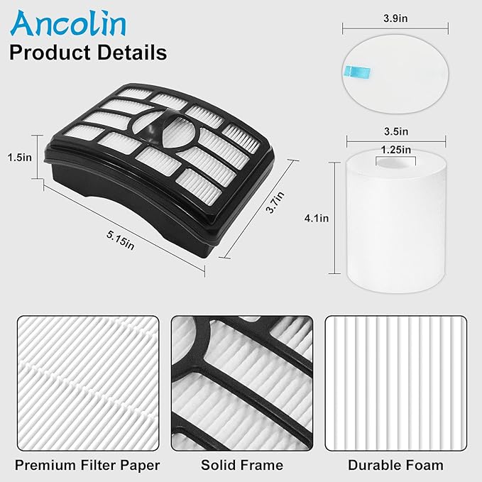 2 + 4 Pack Filter Replacement for Shark Rotator Pro Lift-Away NV500, NV501, NV502, NV503, NV505, NV510, NV520, NV552, UV560, NV642, ZU780, ZU782, ZU785. Compare to Part # Xff500 Xhf500