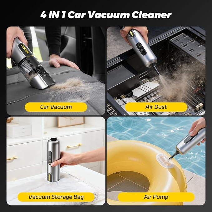 Mr.ego Car Vacuum Portable Cordless, 20000Pa Mini Vacuum Cleaner & Air Duster, 100,000 RPM Brushless Motor Handheld Vacuum with LED Light and Multi-Nozzles for Car, Home, Office, Pet (Silver)