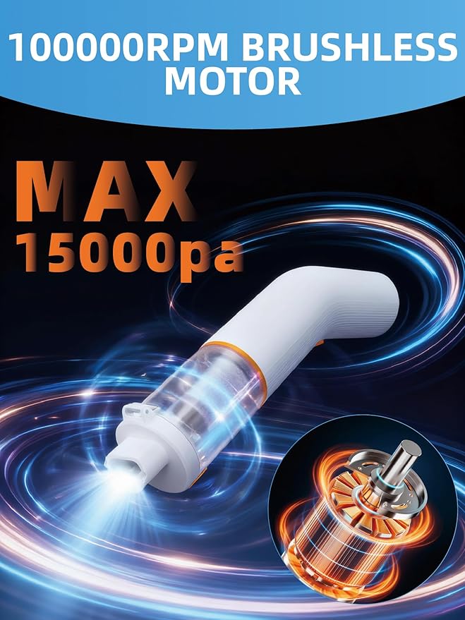 Cordless Car Vacuum, 4 in 1 Portable Mini Handheld Vacuum Cleaner with 15000pa Suction Power, 2 Suction Modes & Multi-Nozzles for Car Home Office Pet, White