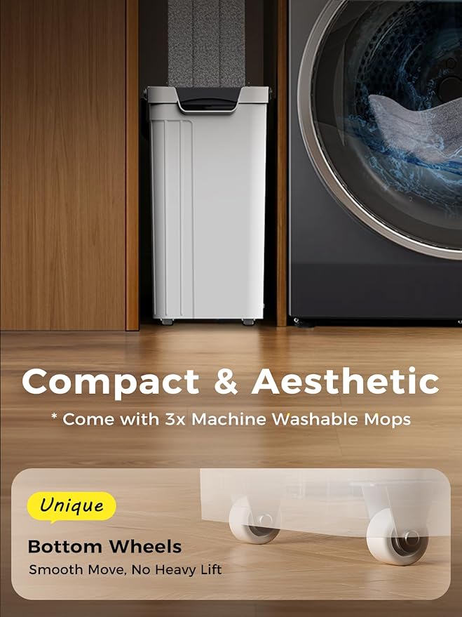 Mop and Bucket Set | Auto-Spray Cleaning | Dirty Water Separation Keep Water Fresh | Flat Mop & Bucket with Scraper | 3x Washable Pads | High-efficiency Cleaning for All Floors Tile Wall Window