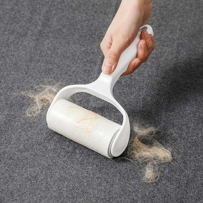 Flat Surface Lint Roller for Pet Hair Extra Sticky Lint Remover for Couch Clothes Furniture Pool Table Felt Lint Roller 1 T Handle with 4 Sticky Rolls (Daisy White)