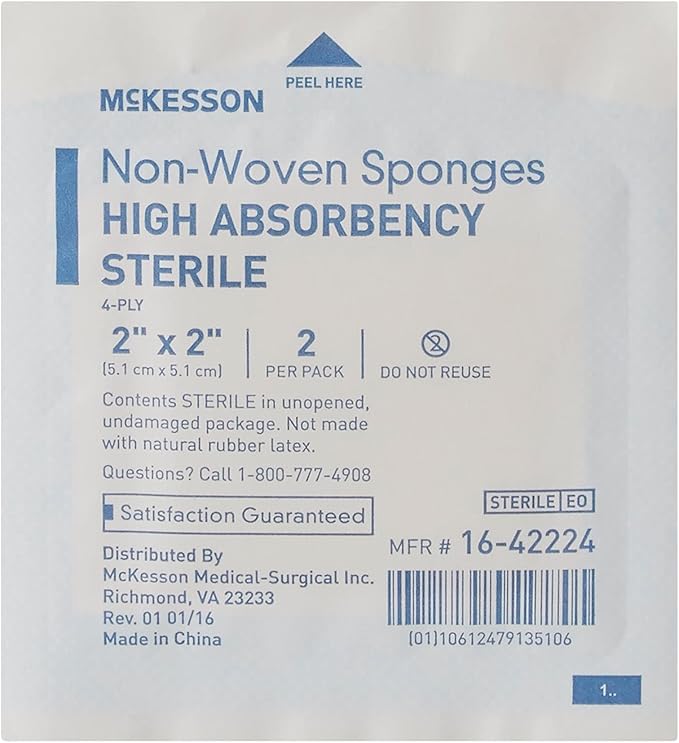 McKesson Non-Woven Sponges, Sterile, 4-Ply, High Absorbency, Polyester/Rayon (2 X 2 Inch (100 Count))