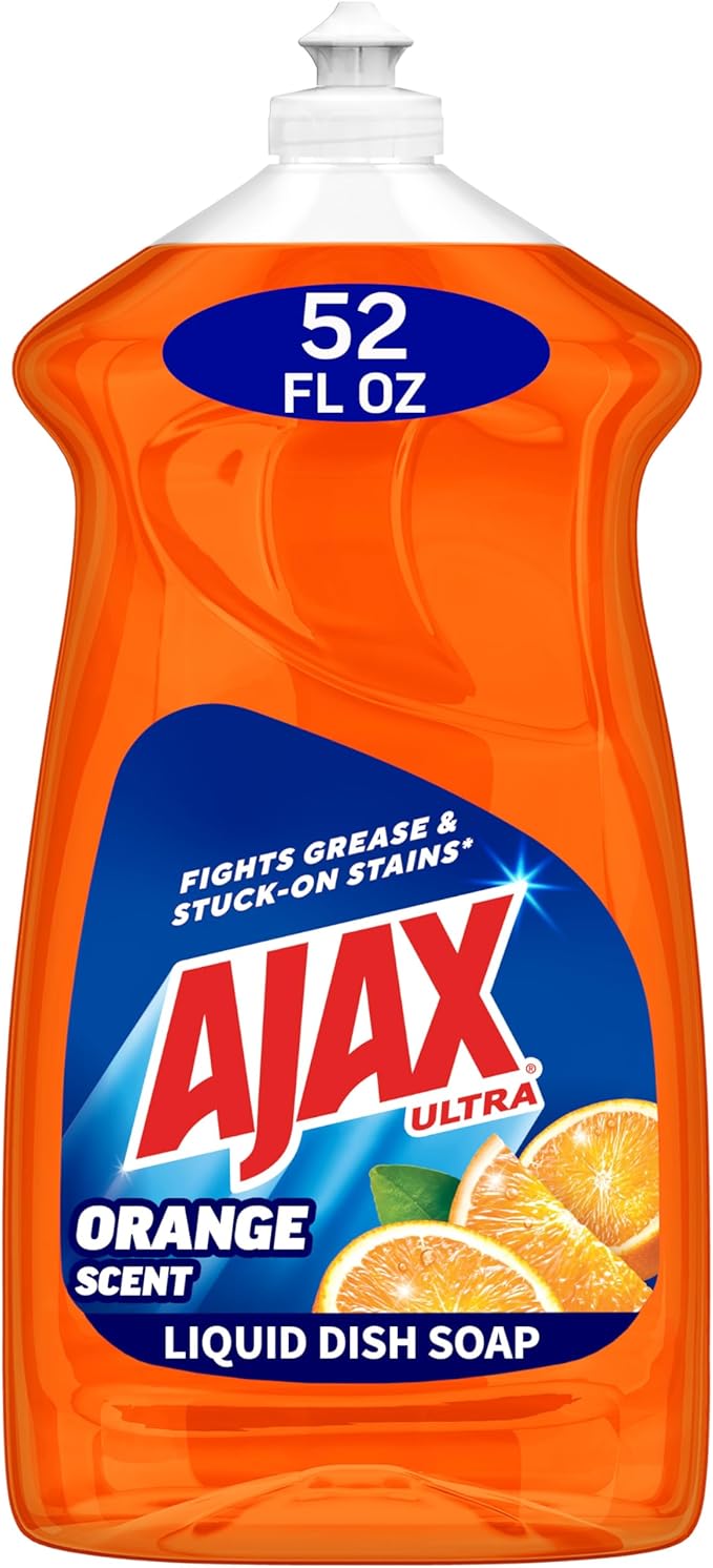 Ajax Ultra Liquid Dish Soap Orange Scent,Triple Action, Mess-Free, Easy-Flip Cap, 52 fl oz Bottle