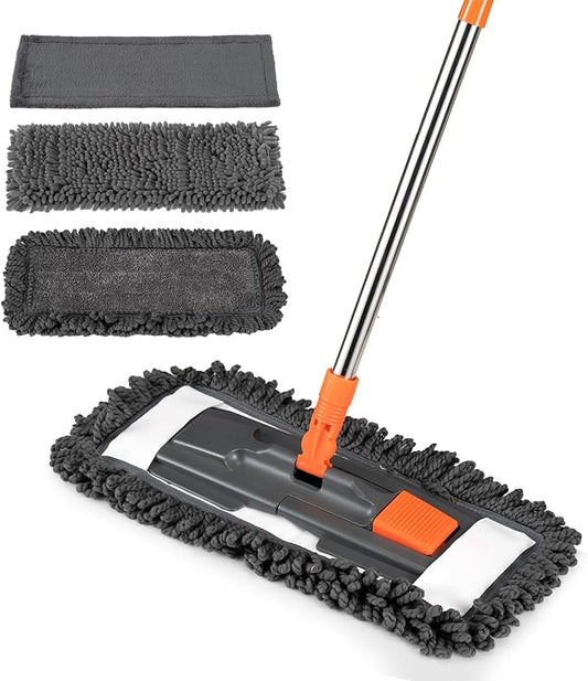 Dust Mop for Floor Cleaning with 3 Washable Pads and 55” Long Stainless Steel Handle,Microfiber Mop for Hardwood Floors, Tile, Marble Floors (Dust Mop)