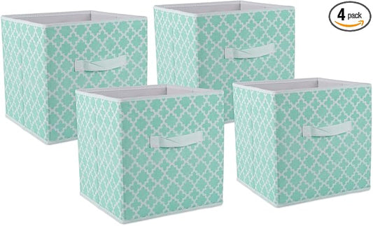 DII Non Woven Polyester Storage Bin, Lattice, Aqua, Small Set of 4