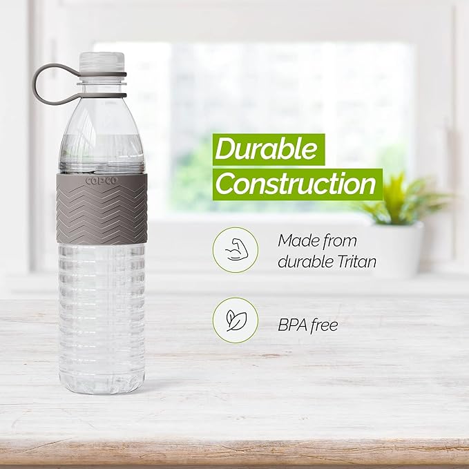 Copco Hydra 20 oz Tritan Water Bottle with Spill Resistant Lid & Non-Slip Sleeve - BPA-Free, Dishwasher Safe, Fits in Cup Holders, Great for Gym, Travel, Office - Durable & Lightweight (Grey)