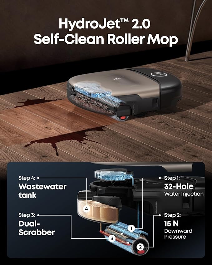 eufy Robot Vacuum Omni S2 and Mop Combo, 30,000 Pa AeroTurbo™ 2.0 Long-Lasting Suction, HydroJet ™ 2.0 Self‑Cleaning Roller Mop, CleanMind AI Navigation, Fragrance Diffuser, All‑in‑One Station