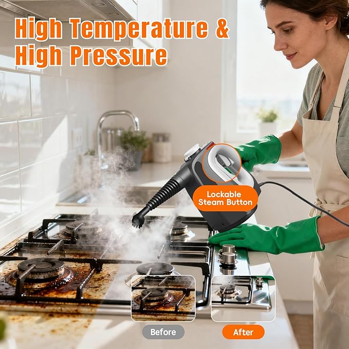 Pressurized Handheld Steam Cleaner for Home, Multi-Surface Steamer with 14 PCS Accessories for House Cleaning, 20S Fast Heat Up, 1350W Portable Steamer Cleaner with Safety Lock for Bathroom, Kitchen