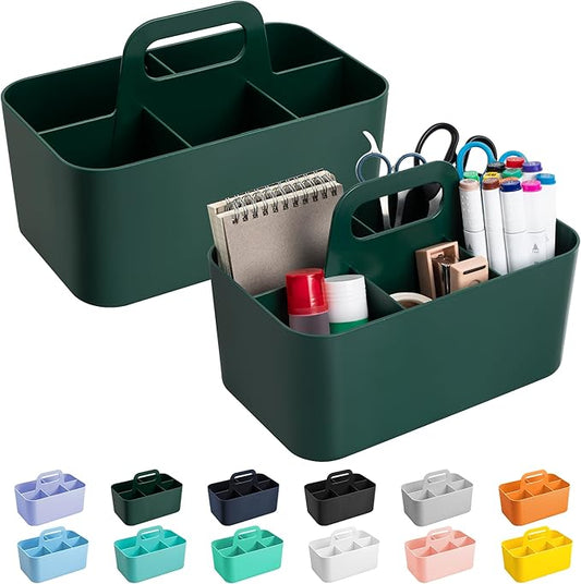 Tiawudi 2 Pack Caddy Organizer with Handle, Portable Plastic Caddy, Storage Organization for Cleaning, Bath, Makeup, Art, Craft, Stationery, Classroom and Office, Tote Organizer