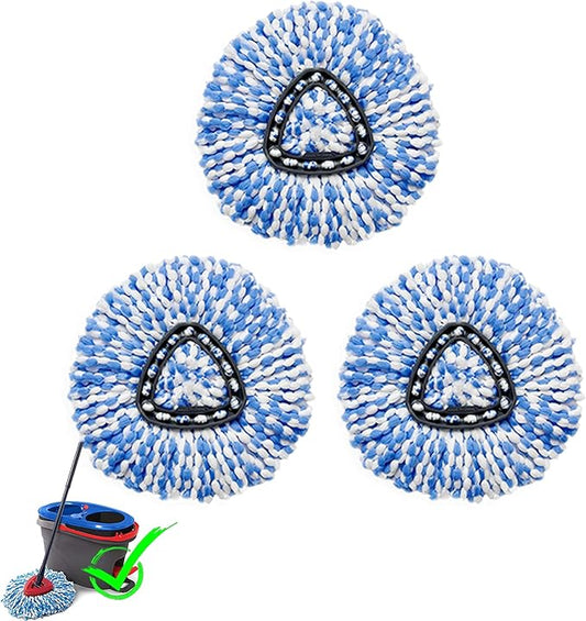 3 Pcs Spin Mop Replacement Heads, 360° Easy Wring Spin Mop 100% Microfiber Refill, Easy Cleaning Spin Mop Heads, 2 Tank System Replace Head for Easy House Cleaning Floor Mopping, Blue&White