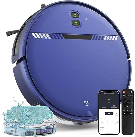 Robot Vacuum and Mop Combo, Robotic Vacuum Cleaner 2 in 1 with WiFi/App/Voice, Schedule, Water Tank and Dustbin, Self-Charging, Slim, Ideal for Hard Floor, Pet Hair, Carpet