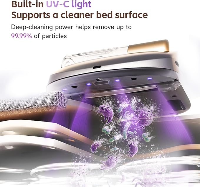 X1 Robot Bed Vacuum, Automatic Mattress Vacuum Cleaner with Intelligent Path Planning, UV-C Light, HEPA Filter, One-Click 100% Dust & Pet Hair Removal for Bed, Mattress, Sofa, Carpet