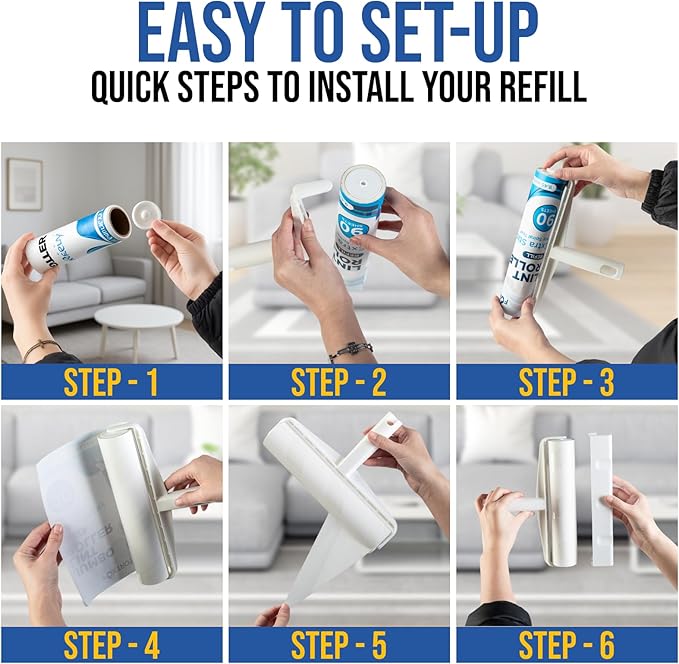 Lint Roller Refills – 9.45 Inch Wide – Lint Rollers for Pet Hair Extra Sticky Refills – Ideal for Furniture, Clothes, Bedding - 5 Pack 450 Sheets