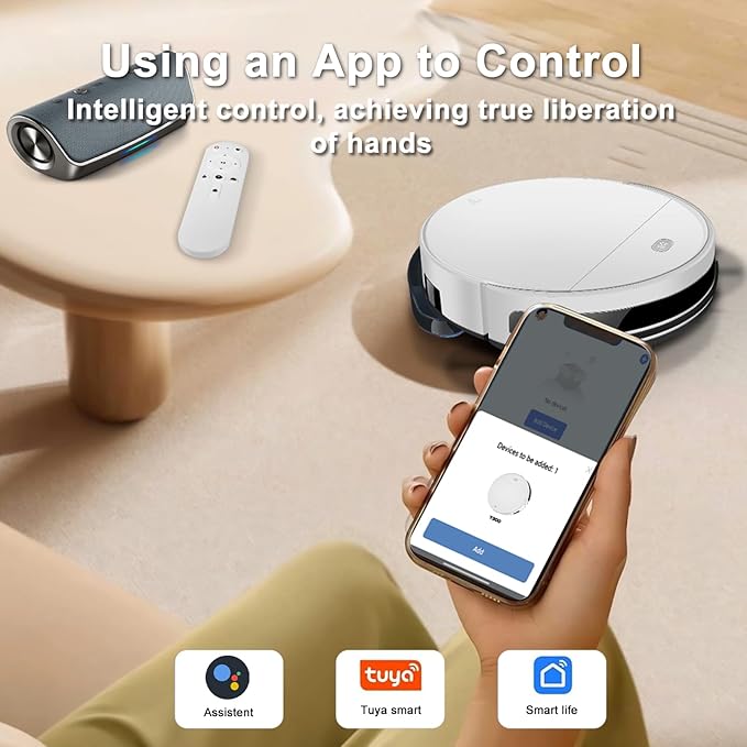 Robot Vacuum and Mop Combo, Up to 4500Pa Strong Suction, 2 in 1 Super Thin Robotic Vacuum Cleaner with App/Remote/Voice Control, Self-Charging, Slim for Pet Hair, Hard Floor, Low-Pile Carpet White