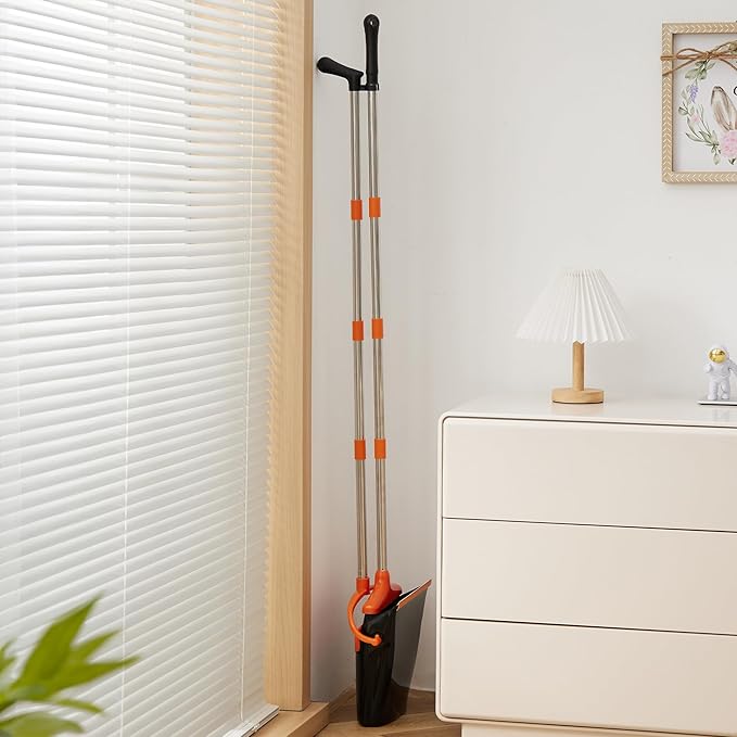 Broom and Dustpan Set Lightweight Upright Lobby Broom and Dust Pan Combo with Long Handle Outdoor Indoor for Home Kitchen Room Office (Orange and Black)