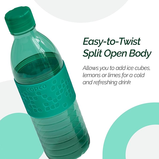 Copco Hydra 16.9oz Water Bottle, Set of 2 - Non-Slip Sleeve & BPA-Free Tritan Plastic - Dishwasher Safe, Reusable To Go Bottle - Leak-Proof, Spill-Proof, Portable Water Bottle (Green & Hunter Green)
