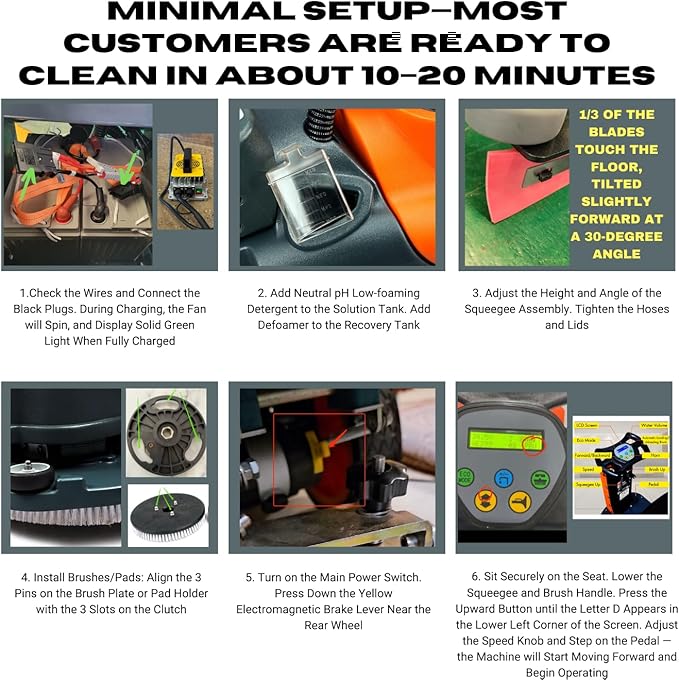Ride-On Commercial Floor Scrubber Machine, 48,400 Sqft/H, 22" Brush & 31.5" Squeegee, 18.5 Gal/18.5 Gal Dual Tanks, 700 mbar Suction, 200 RPM