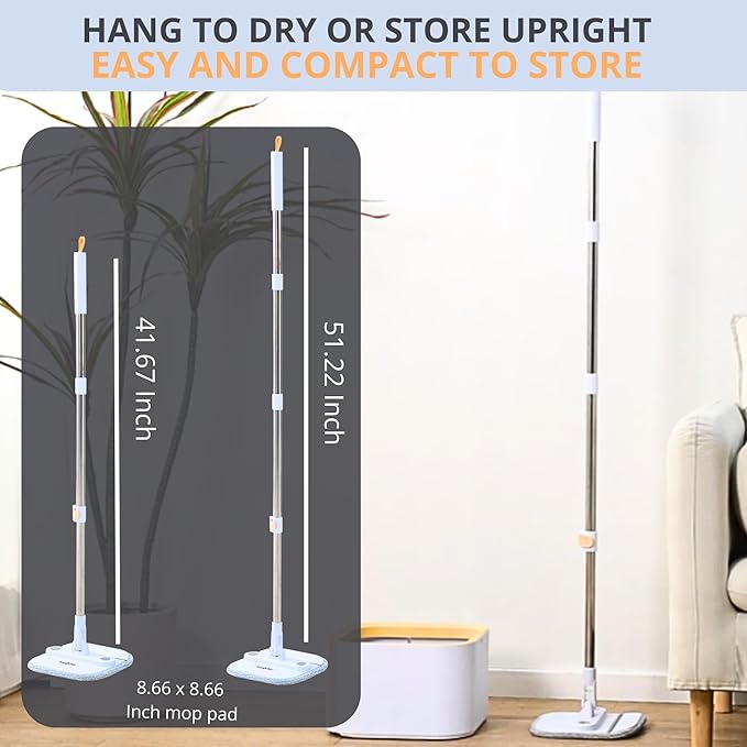 True & Tidy® TrueClean Spin Mop 2.0 w/Detachable Inner Bucket, Self Standing, Separates Clean and Dirty Water, Foldable Square Mop Head, Triple Jet Stream w/Hidden Brush, Replaceable 2pc Pads