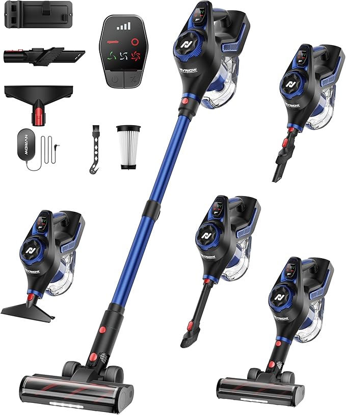 Cordless Vacuum Cleaner for Home, 45Kpa Stick Vacuum, Max 80mins Runtime, 1.5L Dust Cup, Rechargeable Lightweight Handheld Vacuum for Carpet/Hardwood Floor/Pet Hair/Car (Navy Blue)