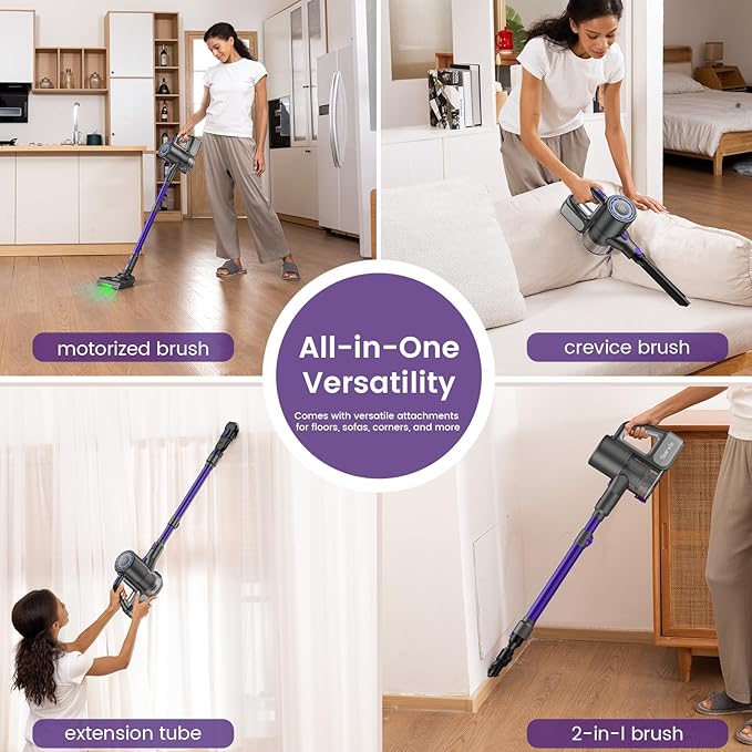 Cordless Vacuum Cleaner, 40KPA/500W/35Mins, Green LED Light, Lightweight Stick Vacuum Self-Standing, Vacuum Cleaners for Home Handheld Vacuum for Pet Hair, Carpet, and Hard Floors, U8
