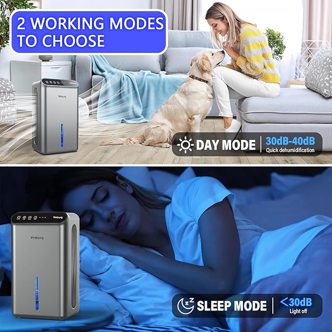 Dehumidifiers for Home (85 OZ Water Tank, 800 sq.ft) Quiet Small Dehumidifier for Basement Bedroom Bathroom with Drain Hose, 3 Gear Timer, Sleep Mode, Auto Shut Off, 7 Color Ambient Light