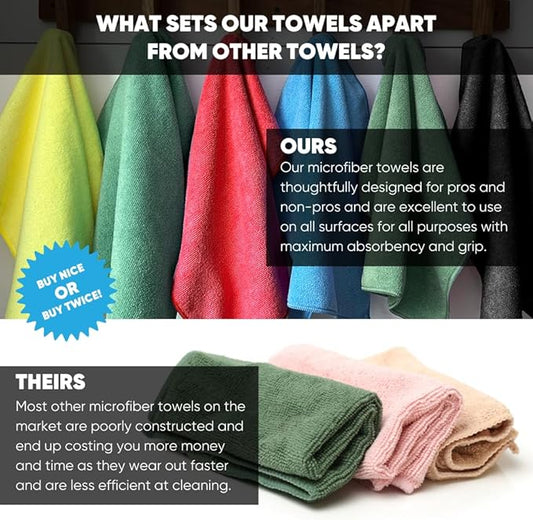 Microfiber Wholesale 16" x 16" All Purpose Towels - 50 Pack - Reusable Wash Cloths, Dust, Kitchen, Car, Shop Rags for Cleaning (Black)