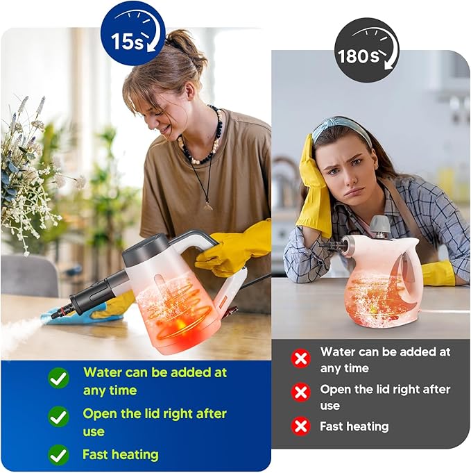 Handheld Steam Cleaner, 15s Fast Heating Pressurized Steam Cleaner for Home with 10 psc Accessories, Portable Steamer for Cleaning with Safety Lock for Home Kitchen Cleaning, Appliance Surfaces