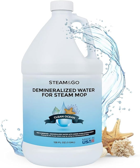 Steam & Go Demineralized Water - Multisurface Cleaner, PVC-Free Ready-to-Use for Mops & Floor Steamers - Ideal for Kitchen, Bathroom, & Home Surfaces - Clean Ocean Scent - 128 fl oz (1 gal)