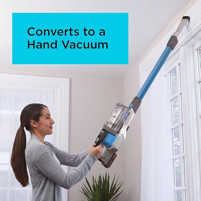 BLACK+DECKER Cordless Vacuum, Powerseries Extreme, Stick Vacuum Cordless Rechargeable, Interchangeable Floorhead with Crevice Attachment, 3 Speed Control, Lightweight, Blue (BSV2020G)
