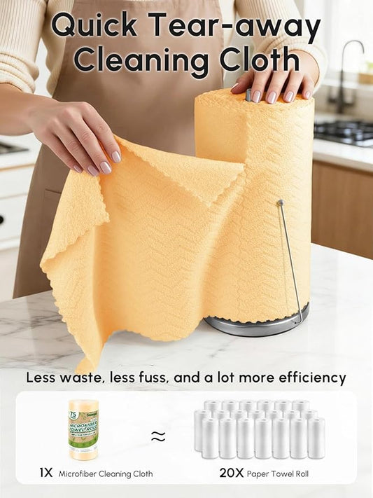 Microfiber Cleaning Cloths Roll, 75 Pack Tear Away Microfiber Towels Roll, 12" x 12" Lint Free Rags, Reusable Cleaning Cloths, Washable, Scratch Free,Ultra Absorbent Dish Rags(Orange Ripple)