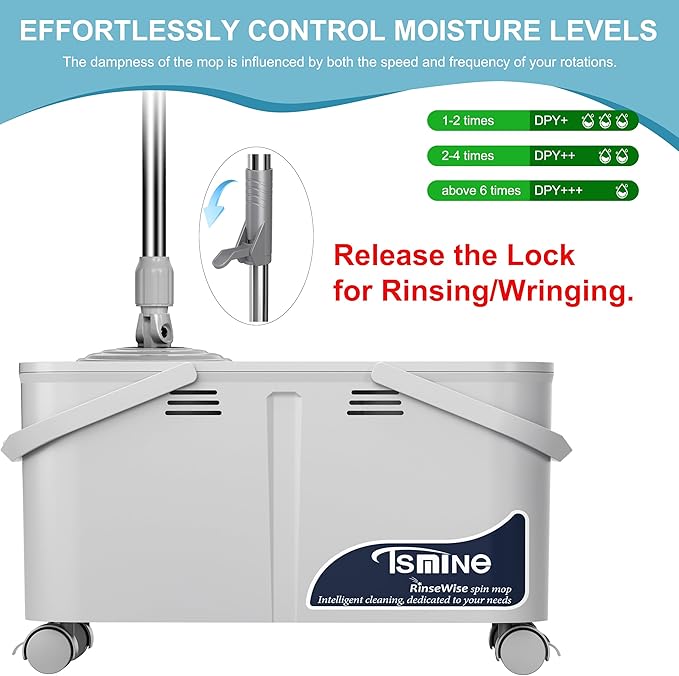 Gen 1 Compact Mop and Bucket Set for Apartments & Small Homes, 360° Swivel Wheels for Easy Moving, Clean & Dirty Water Chambers, Spin Mop with 61" Handle, 6 Microfiber Heads-Grey